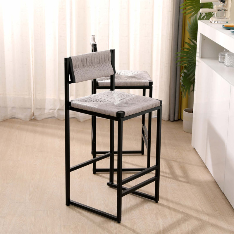 Ensemble de 2 tabourets de bar tissés à la main avec dossier, hauteur de comptoir, tabouret en corde de papier tissé pour la cuisine, la maison et le bureau