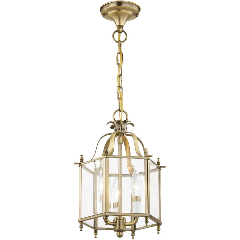 Djamshid 3 - Light Steel Dimmable Cylinder Chandelier, Antique Brass, Clear Beveled Glass