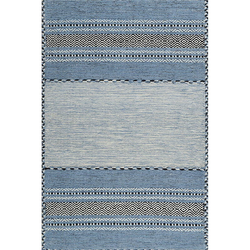 Tapis rayé en polyester tissé à la machine en bleu / gris, Rectangle 5 pi 3 po x 7 pi 7 po