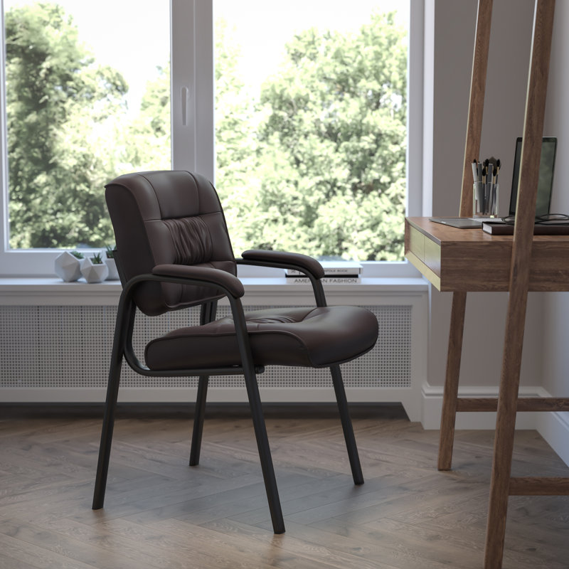 LeatherSoft Executive Side Reception Chair with Powder Coated Frame, Brown