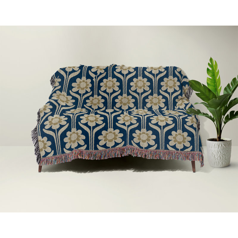 Jeté en mélange de coton Lena, Bleu, L 80 po x l 60 po