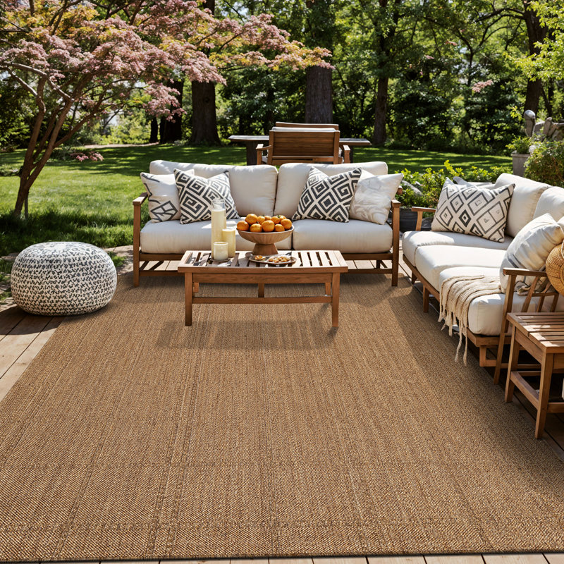 Tapis tissé plat intérieur / extérieur Plaid, Rectangle 7 pi 10 po x 10 pi, Naturel