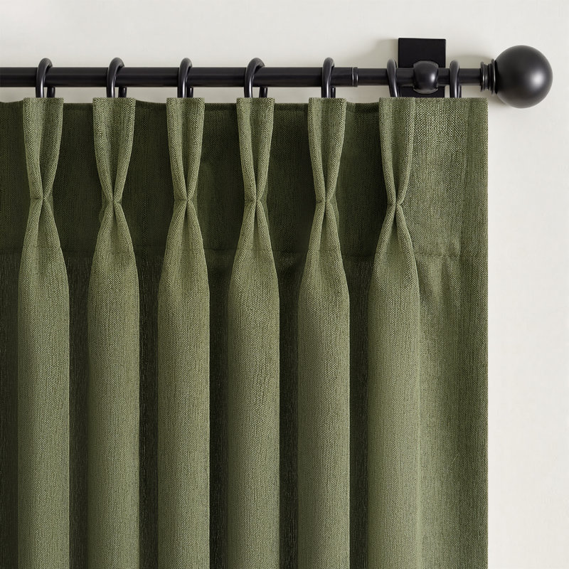 Rideau à plis pincés, rideaux semi-occultants à pattes avec crochets et anneaux, L 40 po x L 96 po, Vert olive