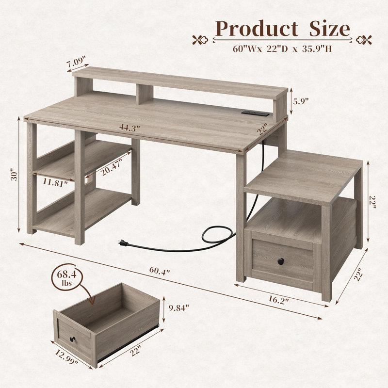 Farmhouse Computer Table Millwood Pines 60.4