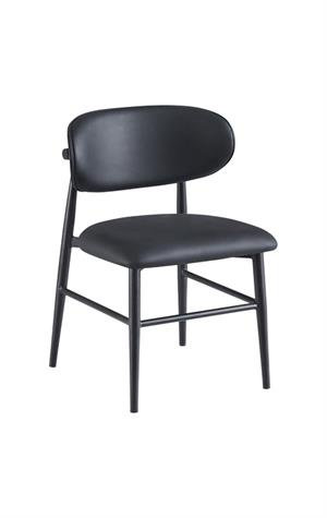 Chaise de salle à manger en métal noir avec dossier ovale rembourré et siège rembourré pour l'intérieur