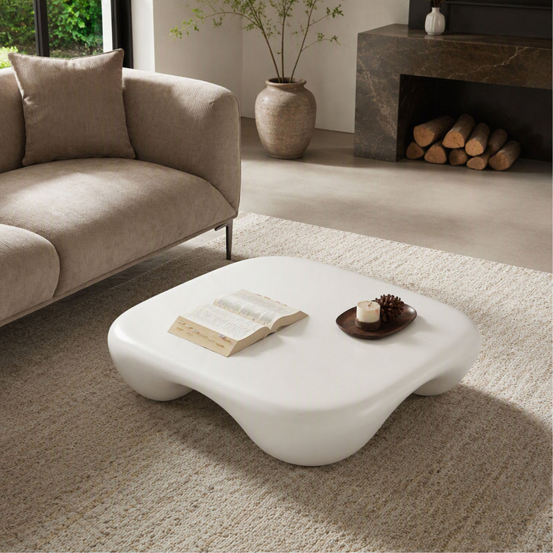 Table basse - Faux travertin texturé - Moderne - pour le salon / bureau, Blanc