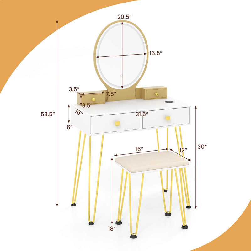 Portuna Vanity, White/Gold