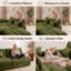 Canapé modulable 2 places en velours vert, avec 2 poufs amovibles, coussins de dossier et traversins.-577311524