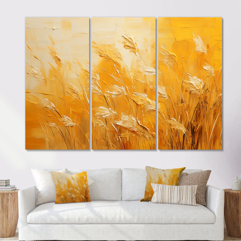 «Sunset Meadow Golden Landscape», ensemble d'art mural sur toile Meadow, Toile tendue, H 28 po x l 36 po x P 1 po