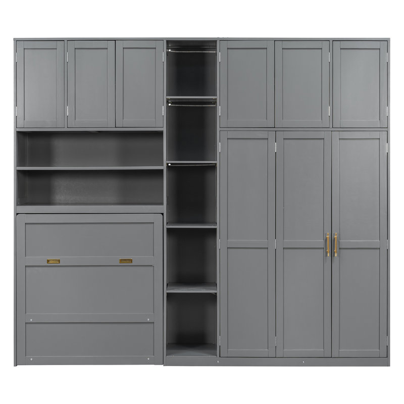 Lit escamotable avec rangement et armoire de rangement moderne en bois aggloméré gris pour la maison