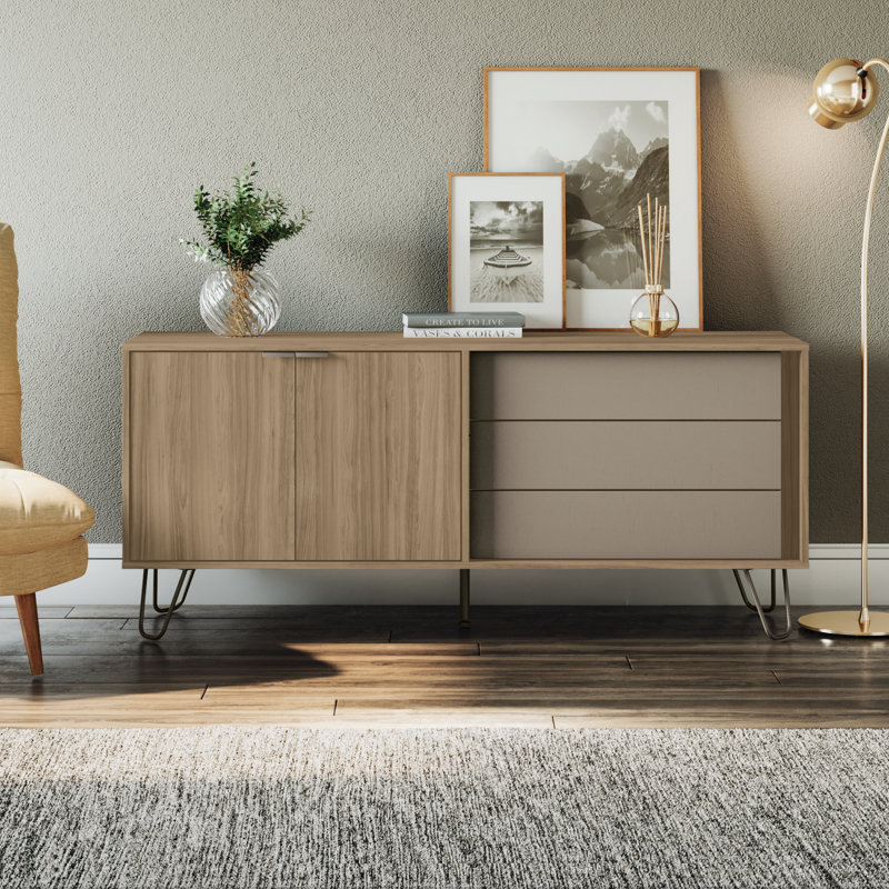 Aylee 59.4'' Wide Mid-Century Modern Sideboard TV Stand - 3-Drawer and 2-Door
