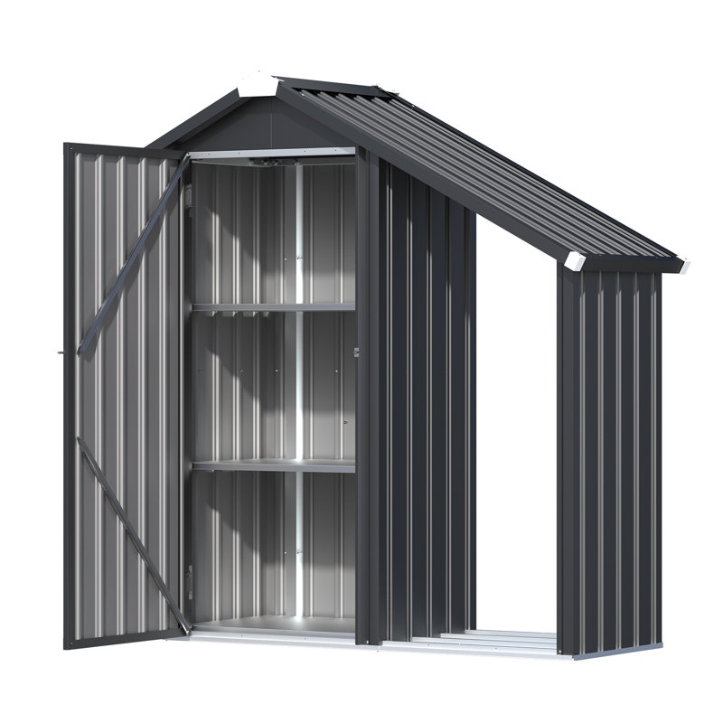 Armoire de rangement extérieure imperméable avec tablettes et support à bois de chauffage