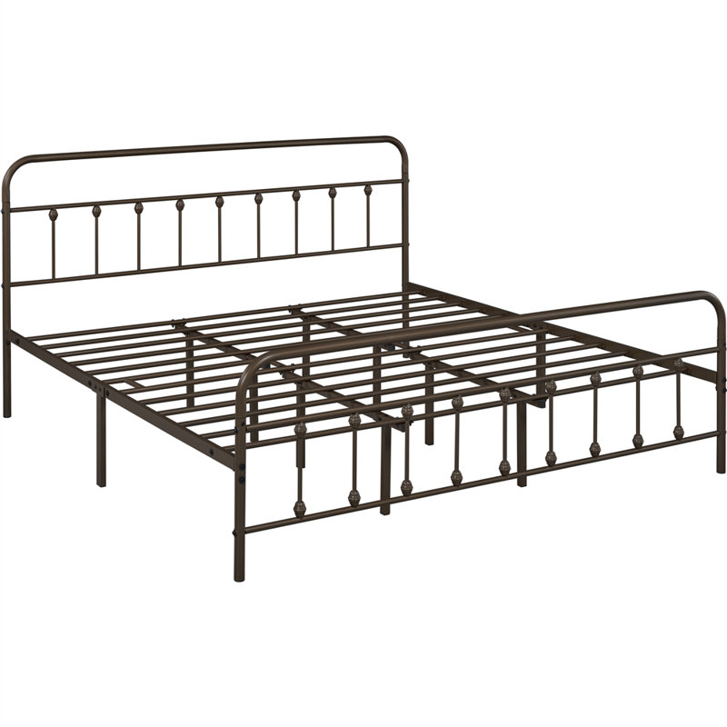 Bronze King Size Metal Platform Bed with High Headboard