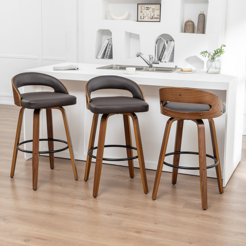 Ensemble de tabourets pivotants 3 pièces Carmavy, Tabouret de bar (siège d'une hauteur de 30 po), Brun