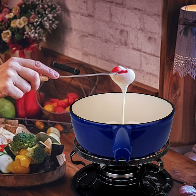 URKNO 11-Piece Cast Iron Fondue Set With Adjustable Burner 6 Colorful  Forks, 5-Cup Cheese Fondue Pot For Chocolate, Caramel, Meat, 4-6 People