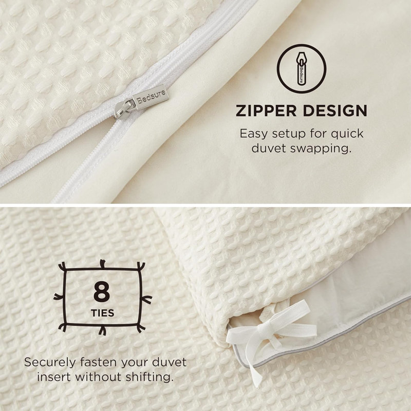 Bedsure Waffle Duvet Cover Set, King Duvet Cover + 2 Shams
