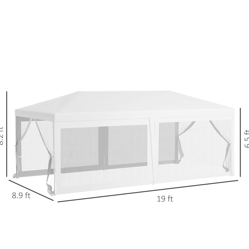 Pavillon de jardin extérieur 10 pi x 20 pi Auvent de mariage avec 6 parois latérales. -Tissu protecteur. Fabrication en acier. Pour différentes fonctions et barbecues. Blanc. 19,2 pi 9,7 pi 8,4 pi. Modèle facile à installer. Tente de réception