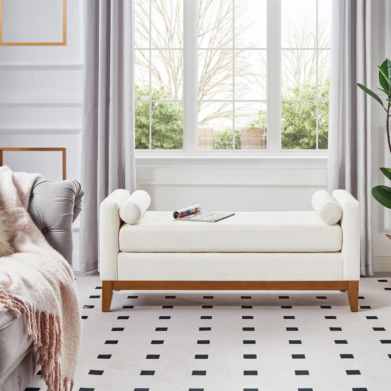 Grand repose-pieds rembourré en tissu Boucle, Ivory