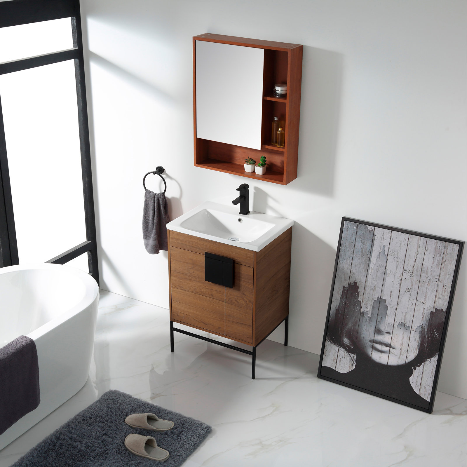 Maisie 24'' Single Bathroom Vanity, Black Matte, Walnut