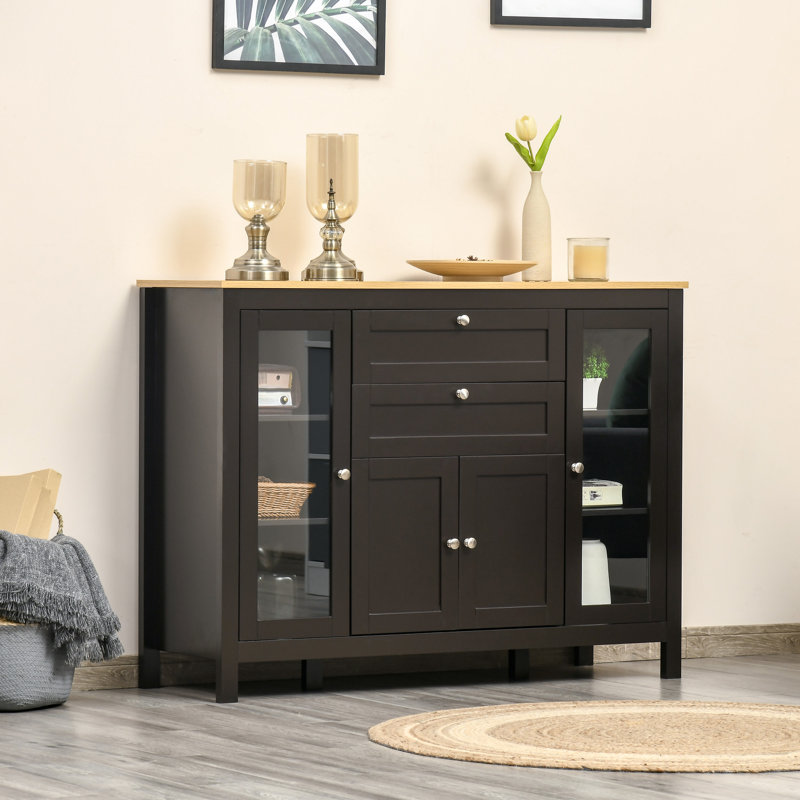 Buffet avec 2 tiroirs et 3 armoires de rangement, brun