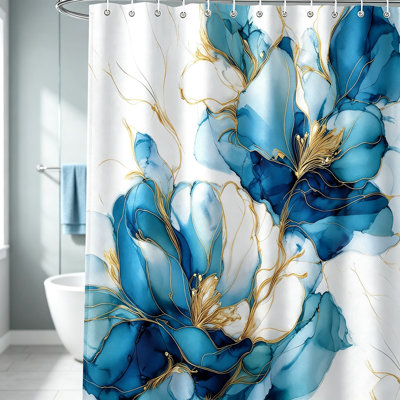 Rideau de douche aquarelle à motif floral abstrait en art moderne avec œillets et crochets en métal antirouille