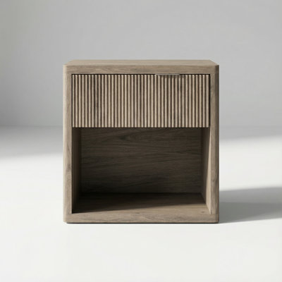 Large Modern Fluted Night Stand with Drawer Storage Spacious Bedside Table End Table Wide Design Minimalist Curve