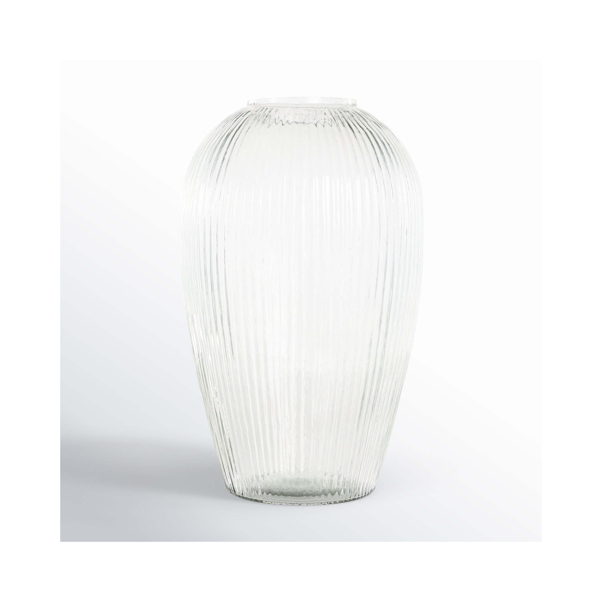 Perry Glass Short Round Ribbed Vase, 13.95" H x 8.6" W x 8.6" D