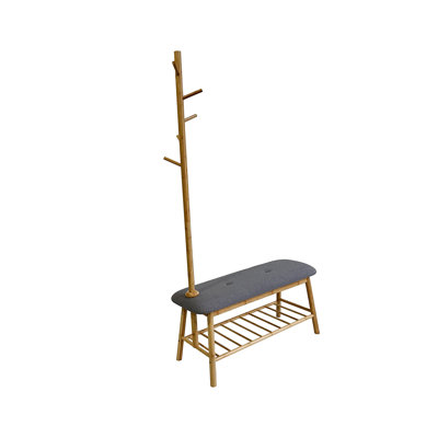 24" W Contemporary Hall Tree W/ Bench & Shoe Storage, Natural/Gray