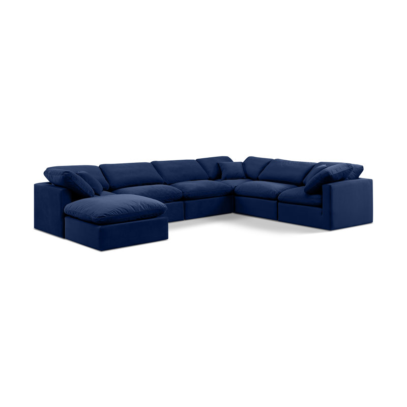 Itala Velvet U-Shaped Sectional Reversible, Navy Velvet