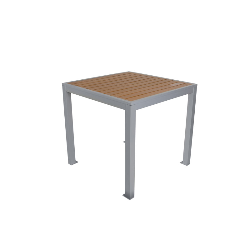 Silver Aluminum Square Dining Table with Synthetic Teak Top