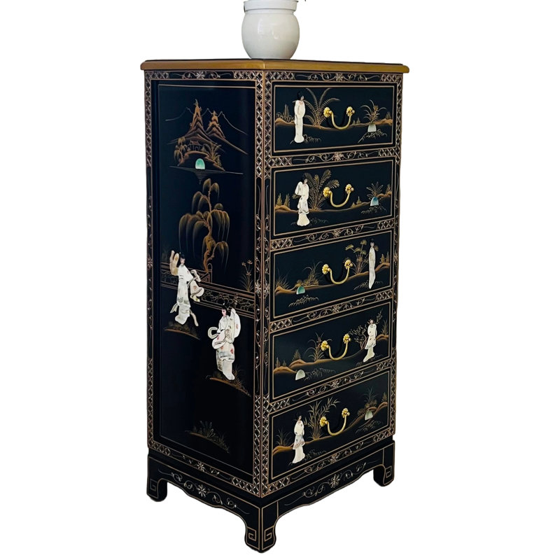 Mother of Pearl Hand Painted 5 Drawer Chest Of Drawers