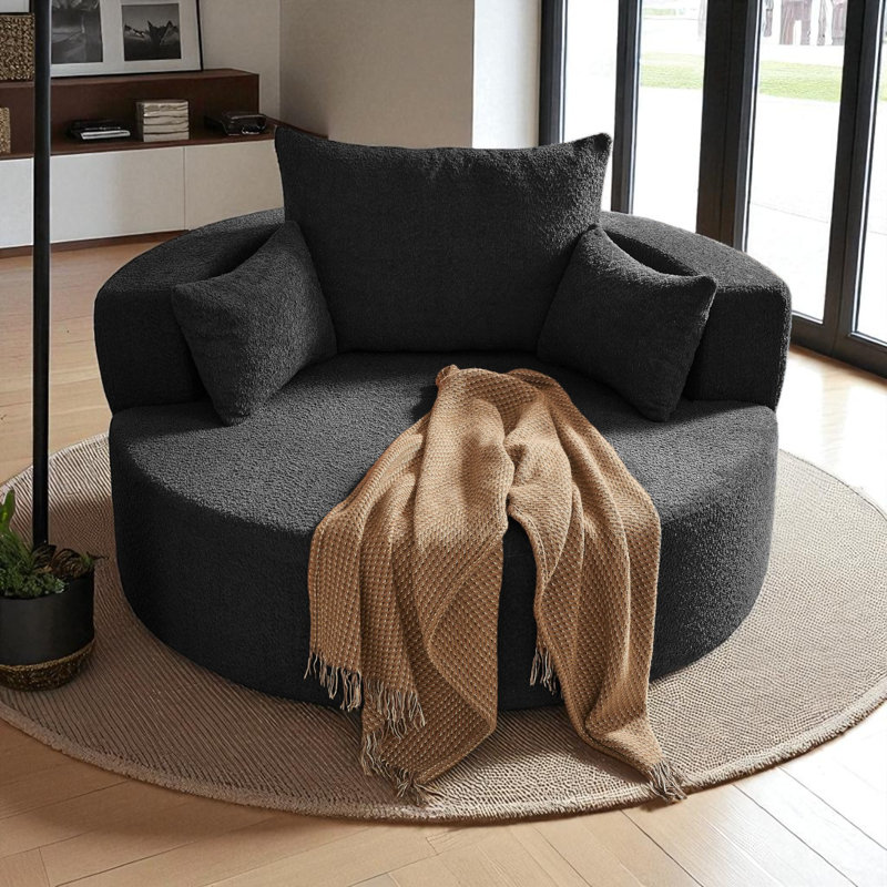 Oversized Swivel Accent Chair, Black, 35.4"H x 56.4"W x 56.4"D