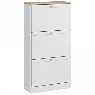 Shoe Cabinets, Snow White Narrow Entryway Shoe Cabinet with 3 Flip Drawers, Adjustable Shelves, Holds 18 Pairs | Modern | Particle Board