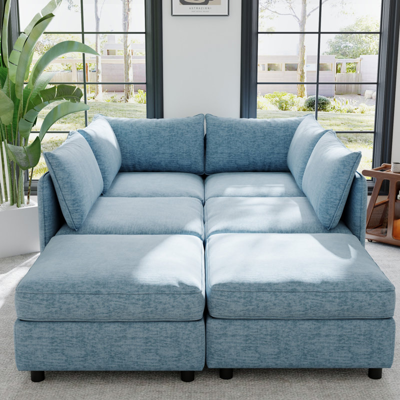 Modular Sectional Sofa, Antique Blue Chenille