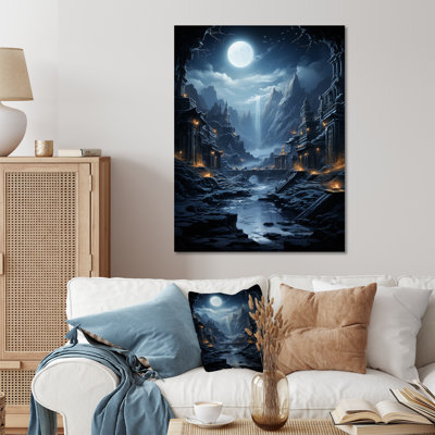 Moonlit Cliffside Mistery Landscape II - lune, art mural en métal