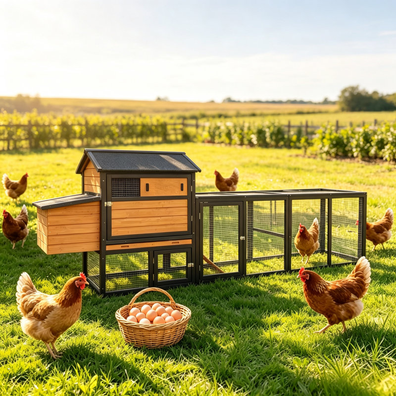 Poulailler en bois brun et noir, grand poulailler d'extérieur avec enclos et pondoir, cage à volailles, clapier, panneau imperméable et anti-UV pour jardin