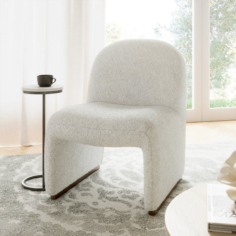 Rikako Mid-century Side Chair with Hardwood Legs, Ivory
