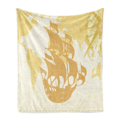 Ambesonne Nautical Fleece Throw Blanket Old World Map Sailboat Beige