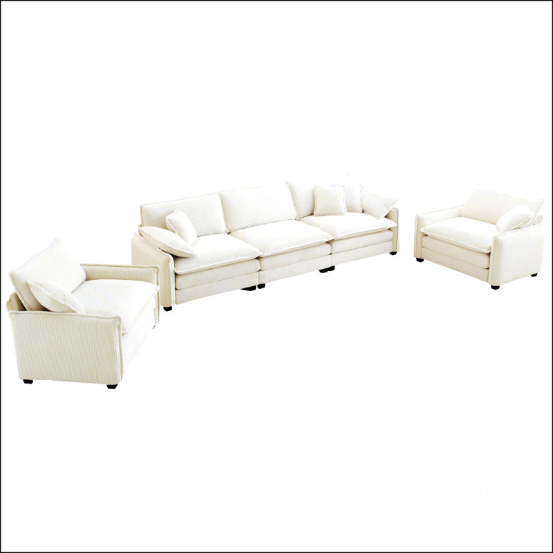 Ensemble de canapé avec coussins et coussins moelleux, Velours côtelé beige