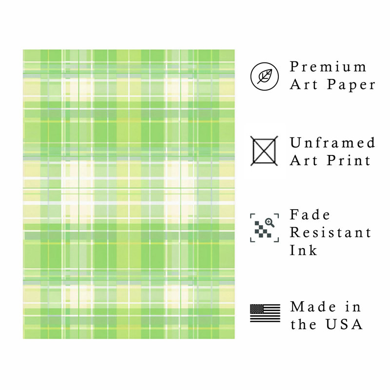 Motif à carreaux vert abstrait, reproduction d'art moderne sans cadre, H 16 po x l 12 po