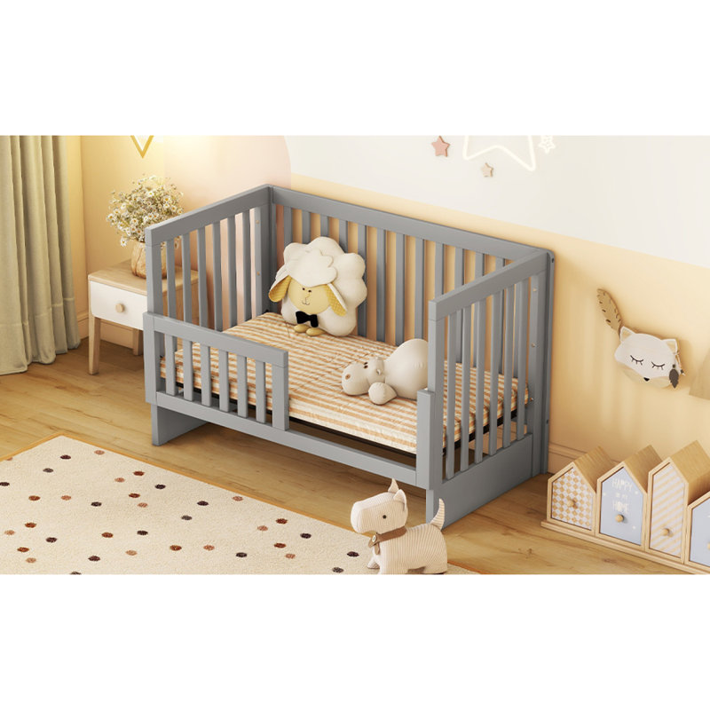Lit de bébé convertible / lit double avec table à langer, gris