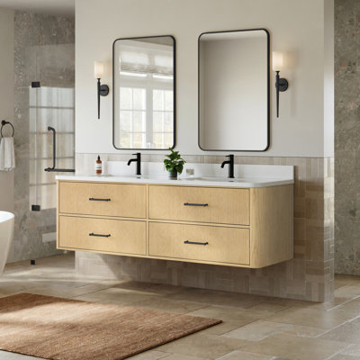 Meuble-lavabo mural double 72 po en chêne scandinave Francesca