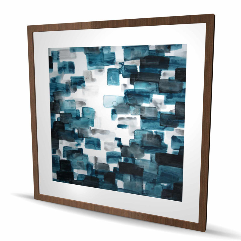 Turquoise et formes grises - Motif abstrait, reproduction encadrée, H 36 po x l 36 po, Brun