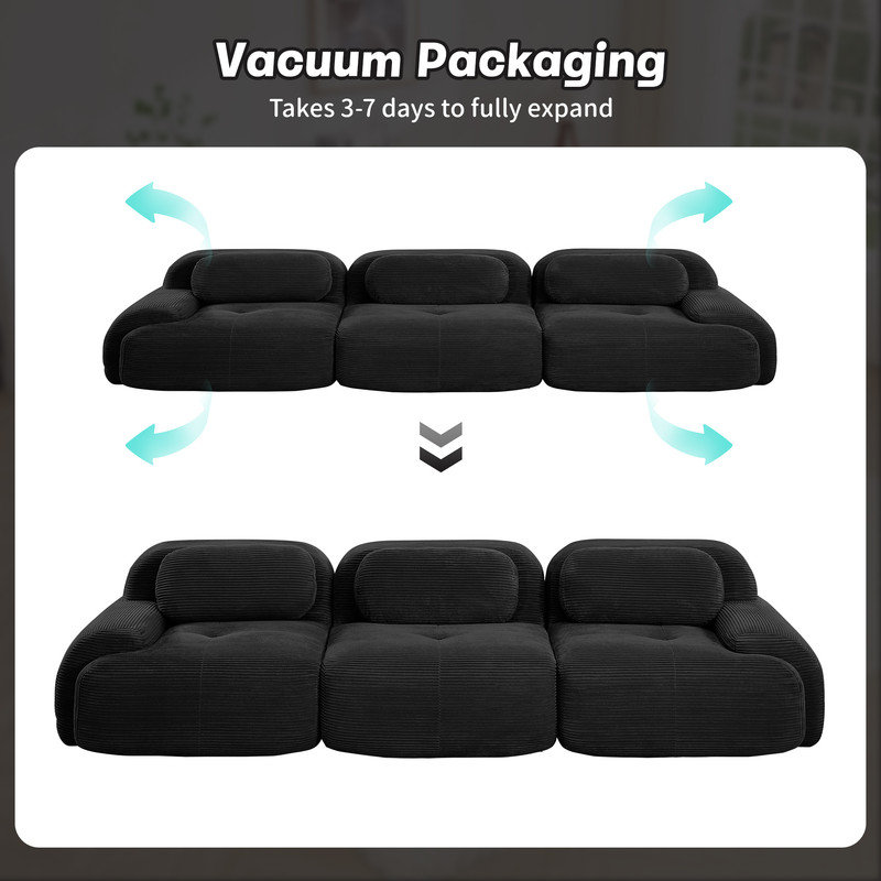 Modular Cloud Memory Foam 3-Seat Couch, No Assembly Required, Noir