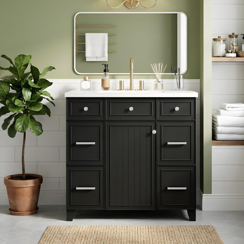 Meuble-lavabo de 36 po avec lavabo, 1 porte, 3 tiroirs et tablettes réglables