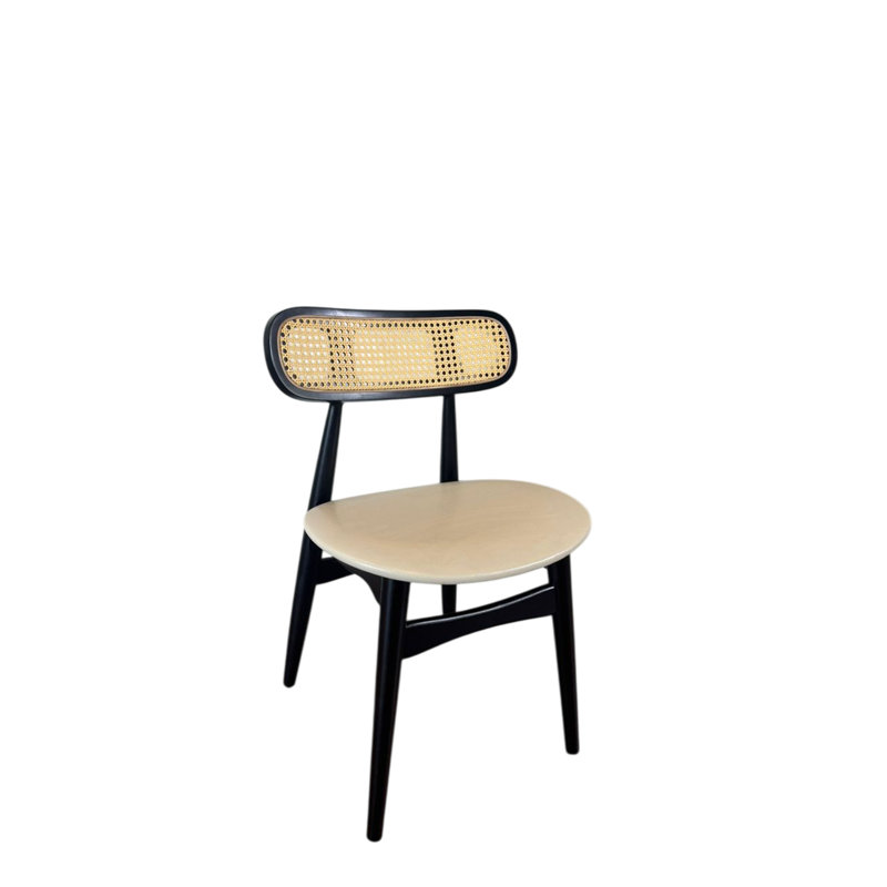 Tarana Cream Fabric and Black Wood 2-Piece Dining Chair Set