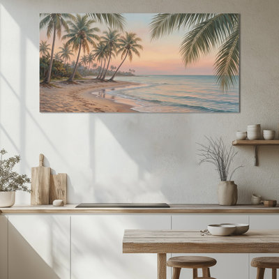  Extra Large Coastal Palm Tree Wall Art - Tropical Canvas Painting for Serene Home Decor, Nautical Ocean Artwork Print for Living Room, Wrapped Canvas with Pine Frame, 28×58 inches