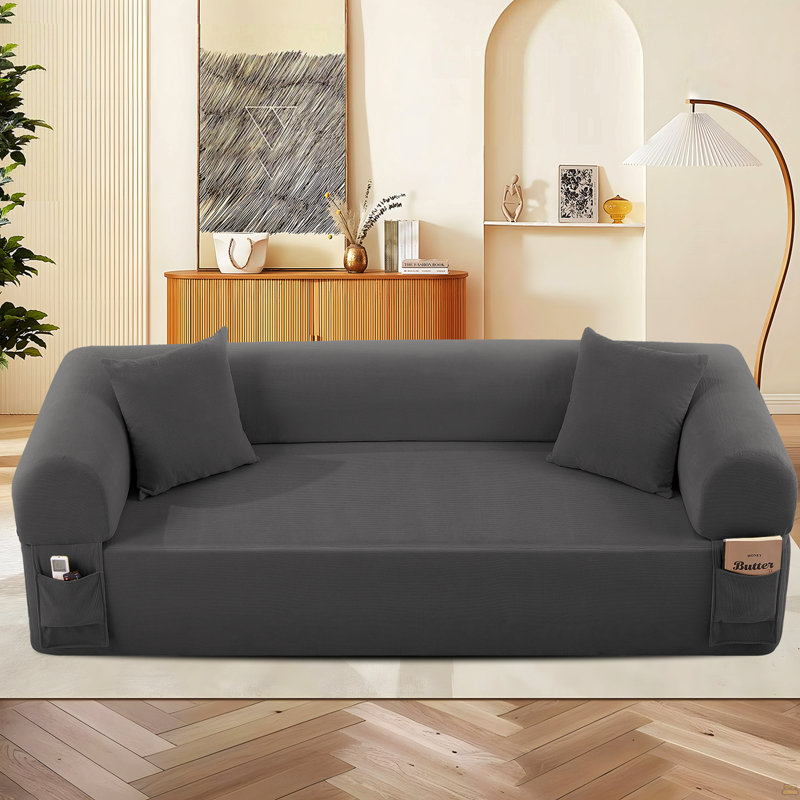 Canapé Spring avec tissu, coussins et rangement de haute qualité, Gris