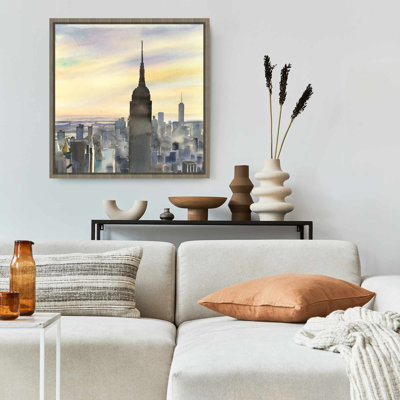 Sunset Over New York City Blue Bathroom Canvas | Home Decor