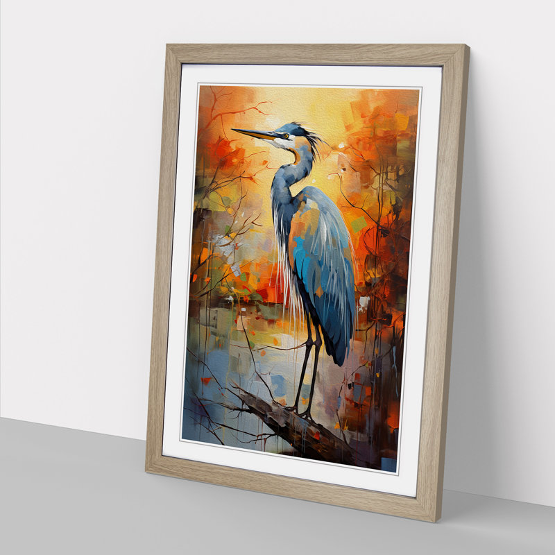 Heron Expressionism Art - Framed Print, 34cm H x 25cm W x 2cm D